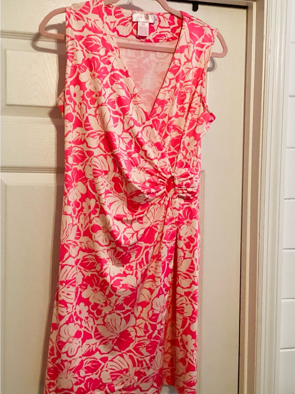 Sleeveless Pink Floral Knot-Detail Women’s Dress